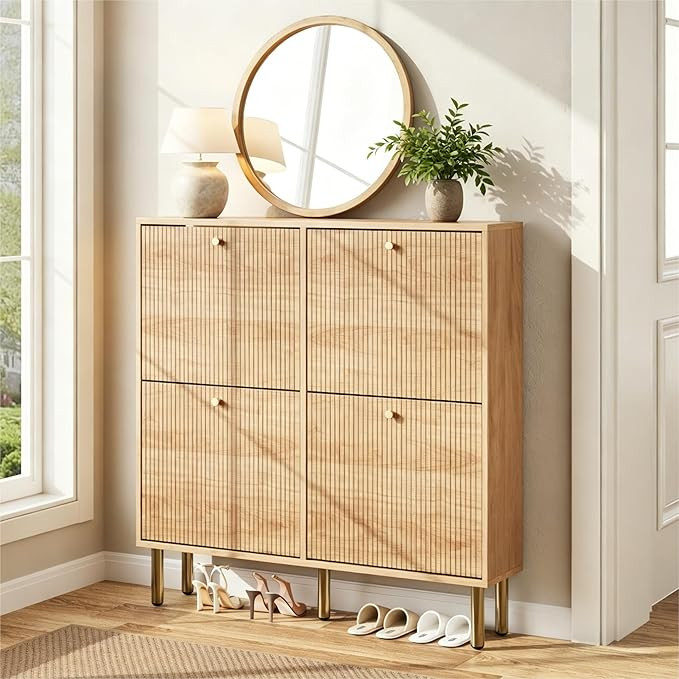 Nicetree Shoe Storage Cabinet for Entryway - Ultra Slim Shoe Cabinet with Tiered Fluted Design - ... | Amazon (US)