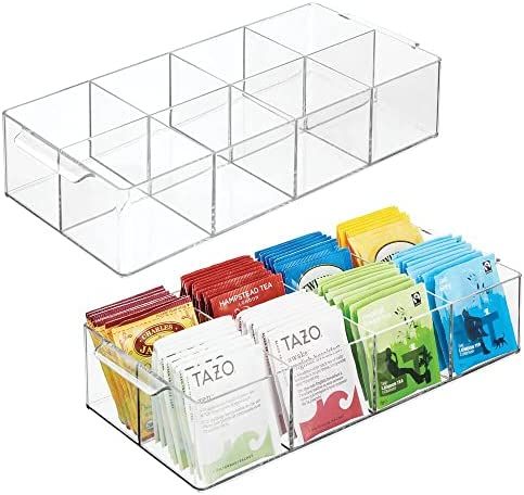mDesign Compact Plastic Tea Storage Organizer Caddy Tote Bin - 8 Divided Sections, Built-in Handles  | Amazon (US)