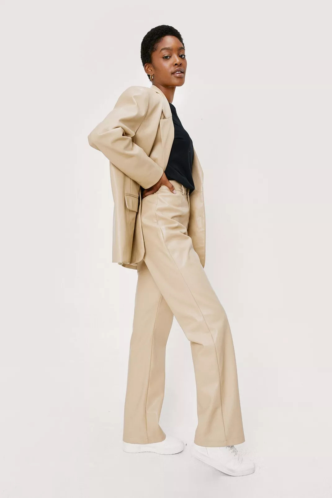 Faux Leather Tailored Straight Leg Pants | Nasty Gal (US)