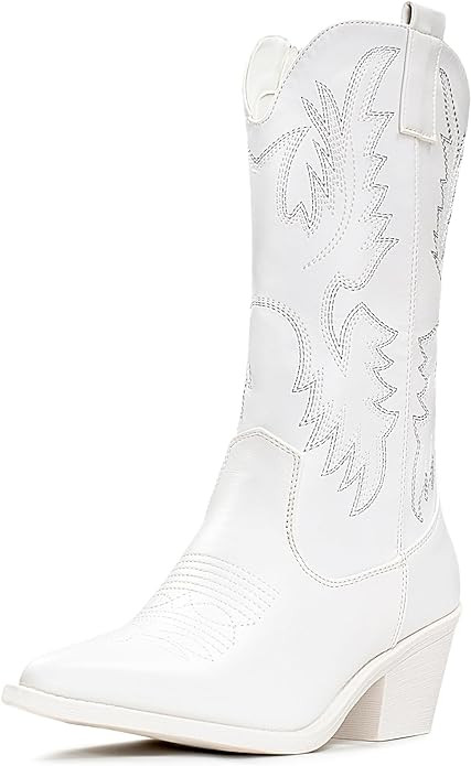IUV Cowboy Boots For Women Western Boots Cowgirl Boots Pull On Pointy Toe Mid Calf Boots | Amazon (US)