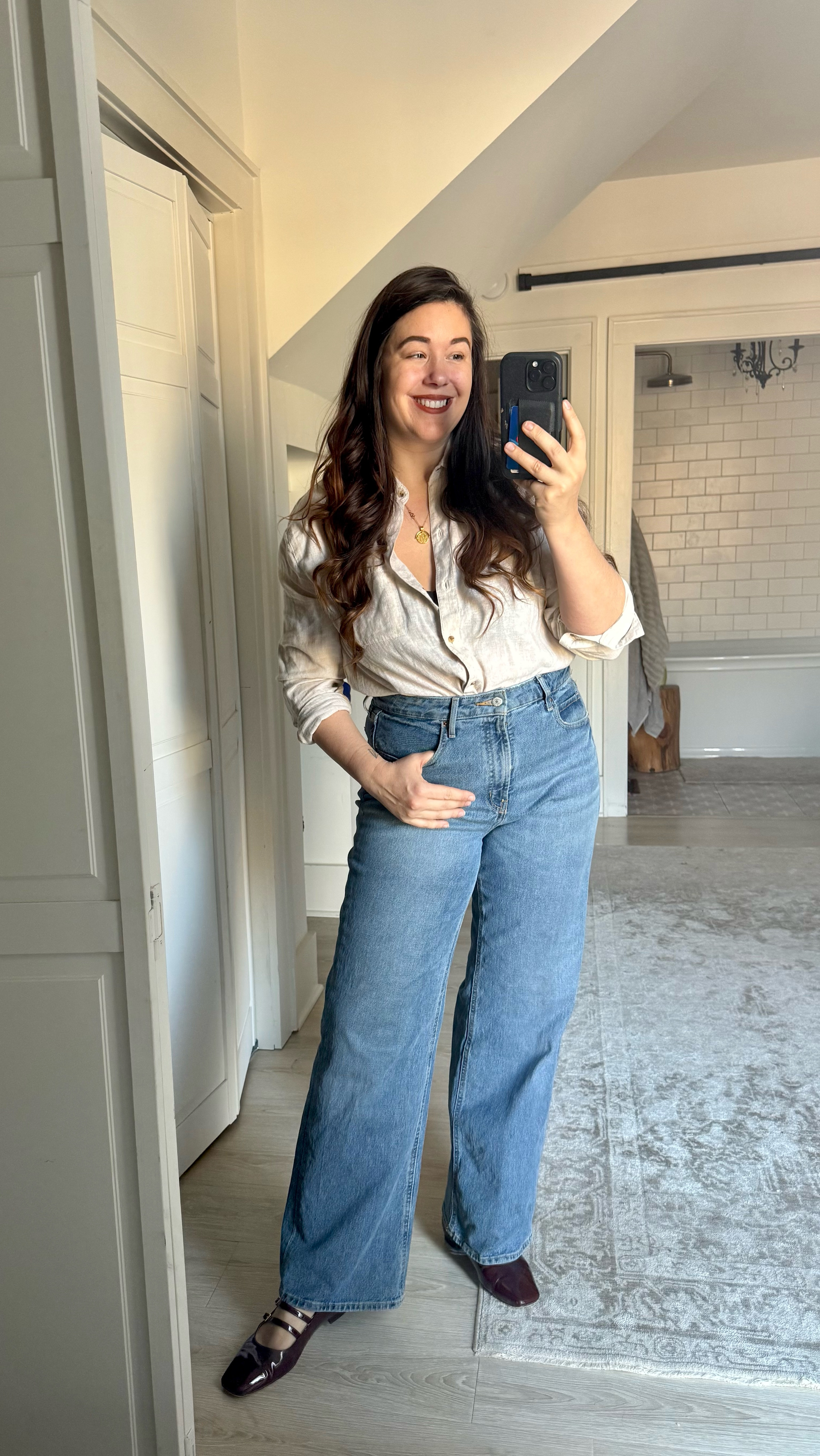 Oh how I love how high waisted these jeans are! TTS, I am 5’7” and wear size 12/regular length. Paired with a linen top, (Medium fit great). Off to a day of meetings! 

#LTKSpringSale #LTKOver40 #LTKMidsize