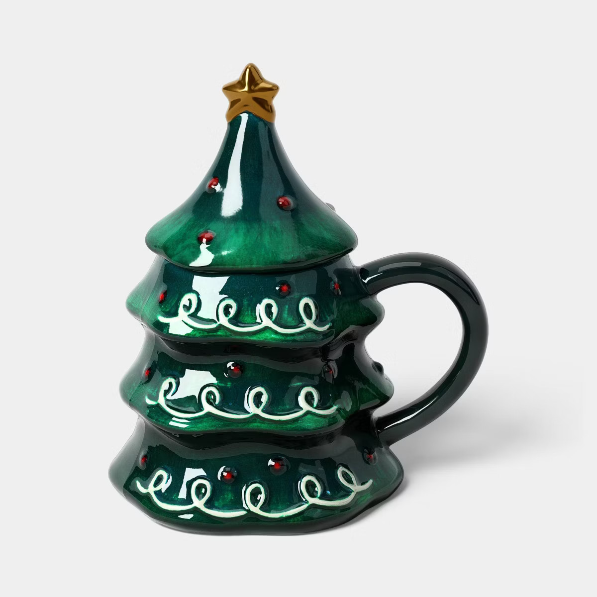 10 fl oz Stoneware Christmas Tree Figural Lid Coaster Mug - Wondershop™ | Target