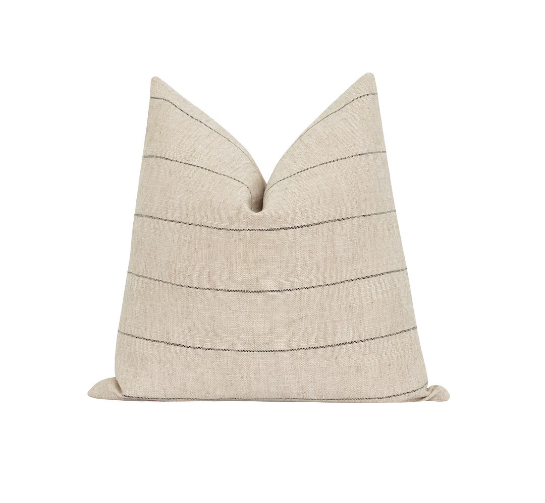 DOUBLE SIDED Neutral Stripe Pillow Cover, Dark Sand and Black Stripe Pillow Cover, Jute Woven Pil... | Etsy (US)