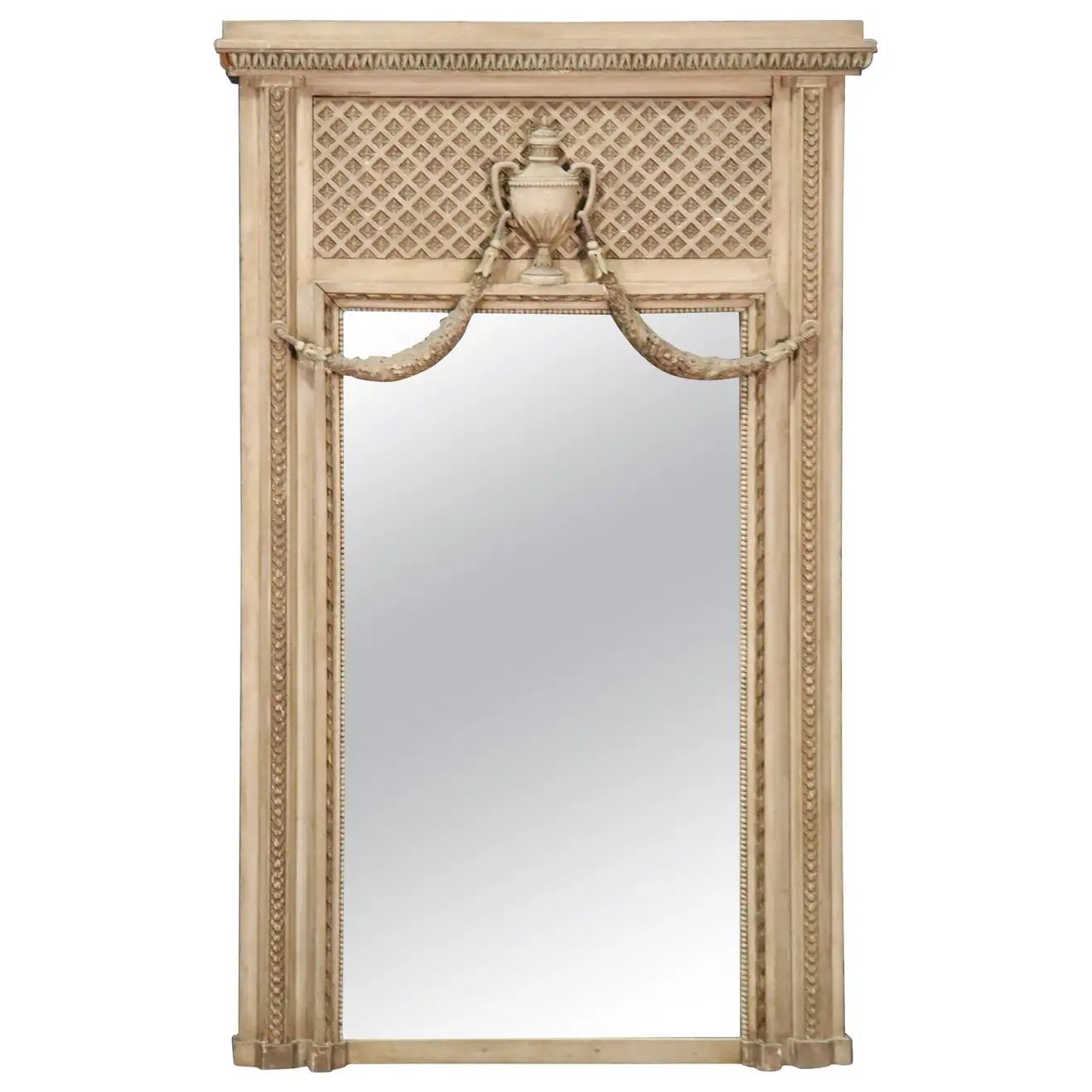 Carved French Distressed Creme Painted Louis XV Trumeau Mirror, circa 1940 For Sale at 1stDibs | 1stDibs