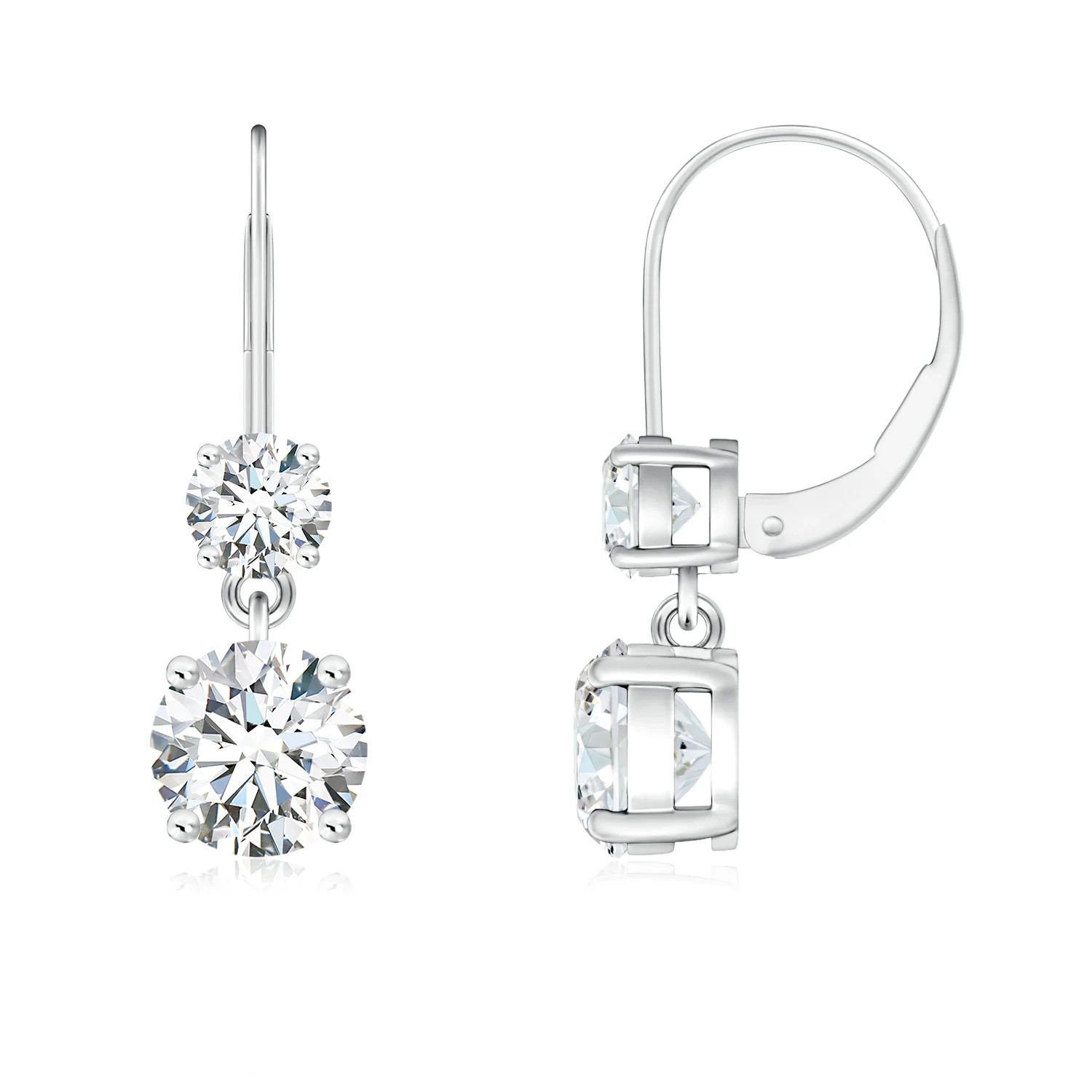 Lab-Grown Round Diamond Leverback Dangle Earrings with Diamond | Angara Inc.