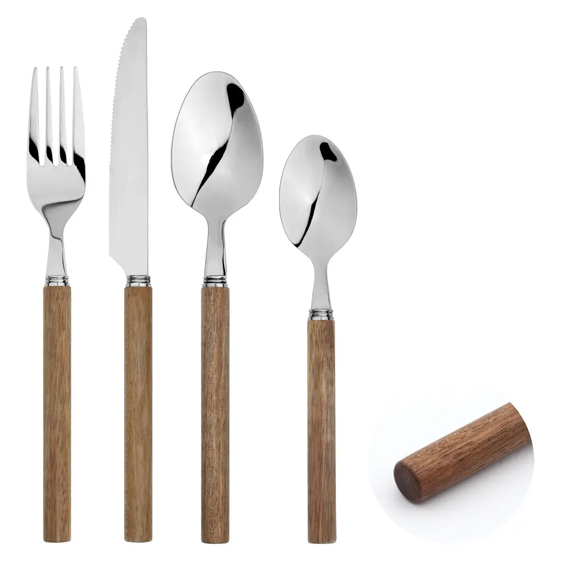 Brown Glim & Glam Cutlery Sets Acacia Wooden Handle Stainless Steel 24pc | Debenhams | Debenhams UK