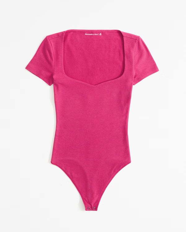 Short-Sleeve Cotton-Blend Seamless Fabric Sweetheart Bodysuit | Abercrombie & Fitch (US)