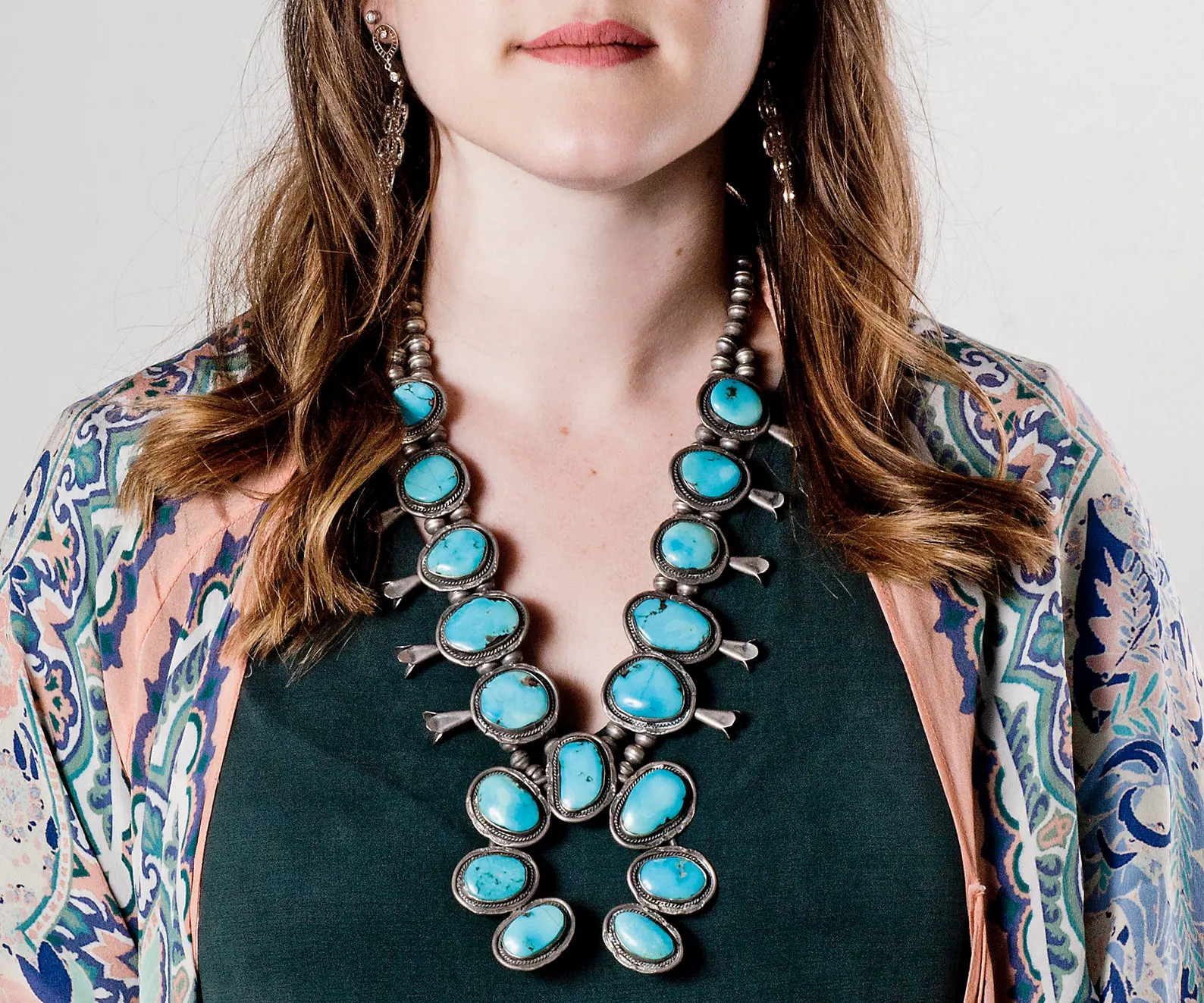 Vintage Squash Blossom Vintage Sterling Silver Turquoise Squash Blossom Necklace - Etsy | Etsy (US)