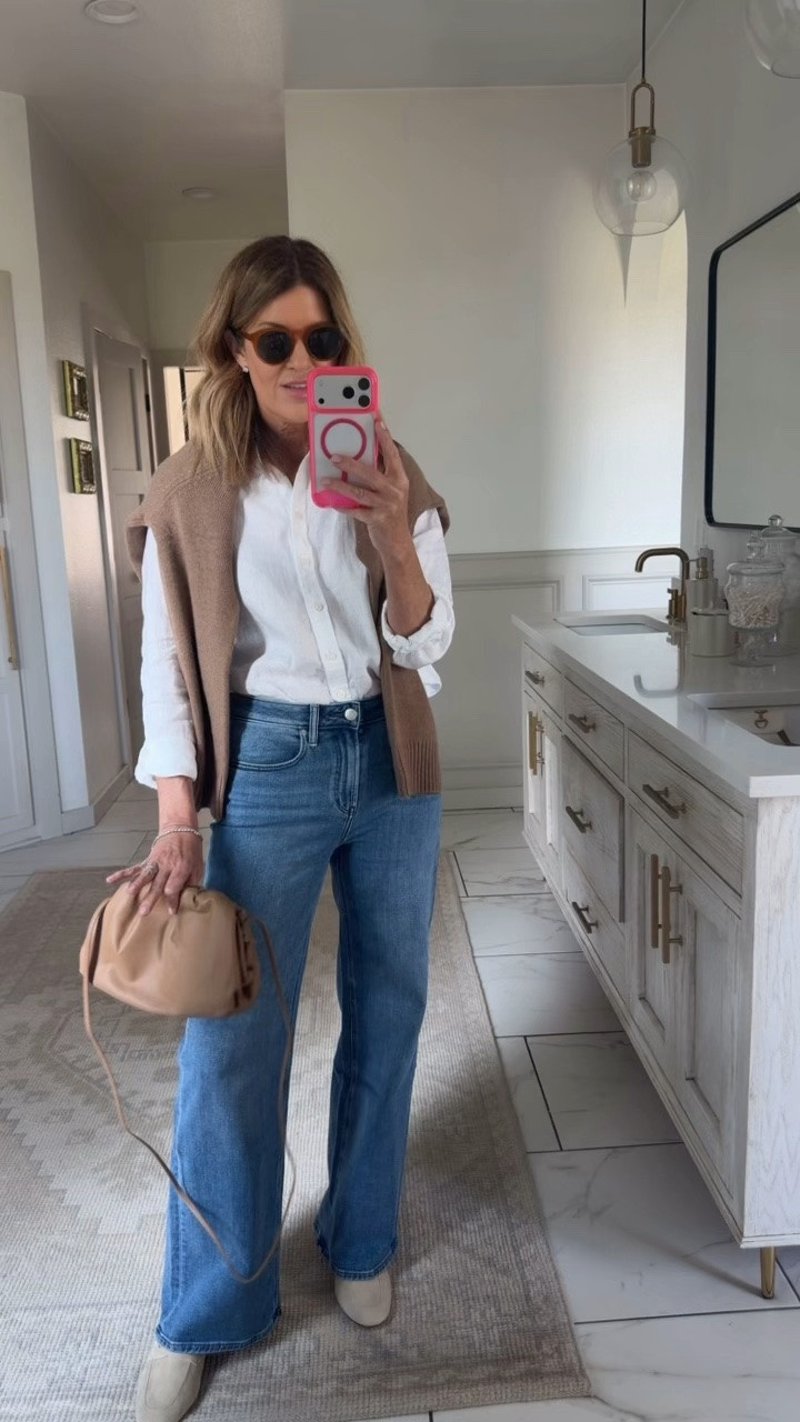 @Quince has the best closet staples for fall! My favorite $50 jeans come in several washes and inseams. I’m in my true size 4 regular. I sized up to a medium in the linen top #quincepartner

#LTKOver40 #LTKdayinmylife #LTKootd