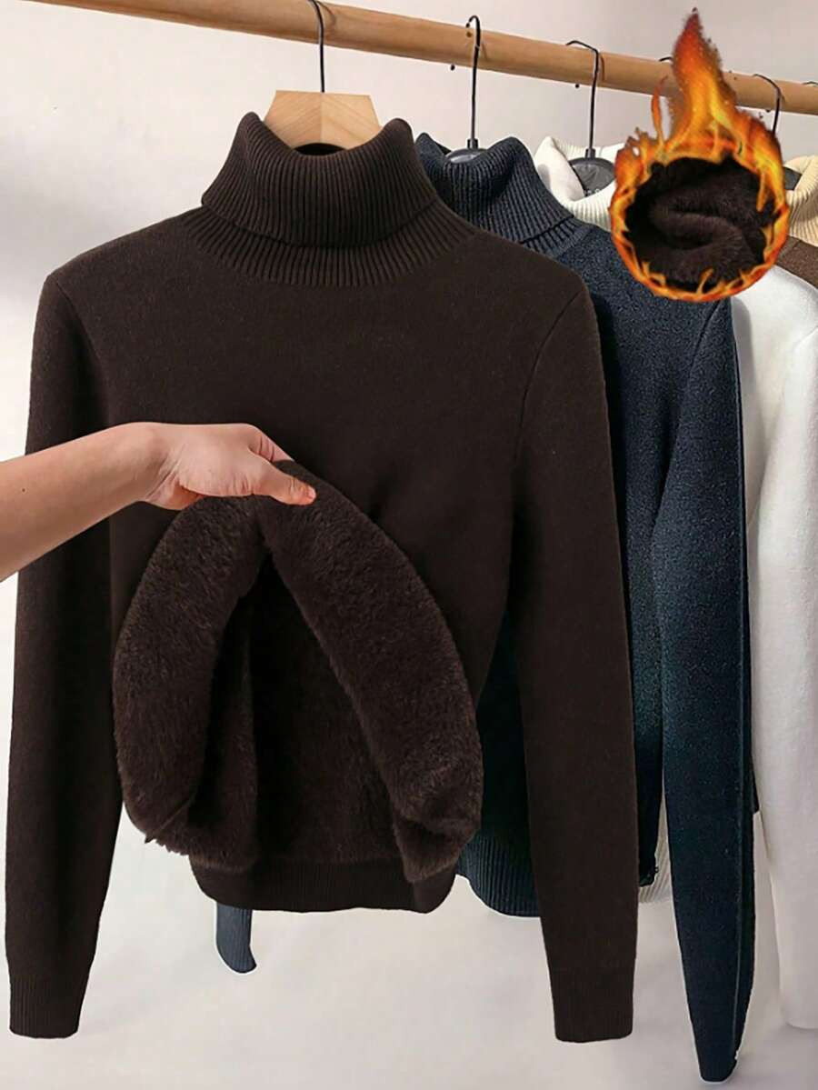 SHEIN LUNE Plus Size Solid Color Minimalist Turtleneck Long Sleeve Pullover Sweater | SHEIN