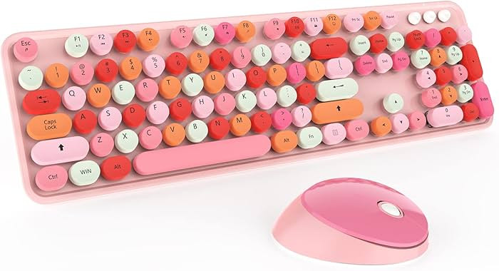 Cute Pink Wireless Keyboard and Mouse, 2.4G Retro Round Keycap for PC, Mac, Laptop, Tablet, Compu... | Amazon (US)