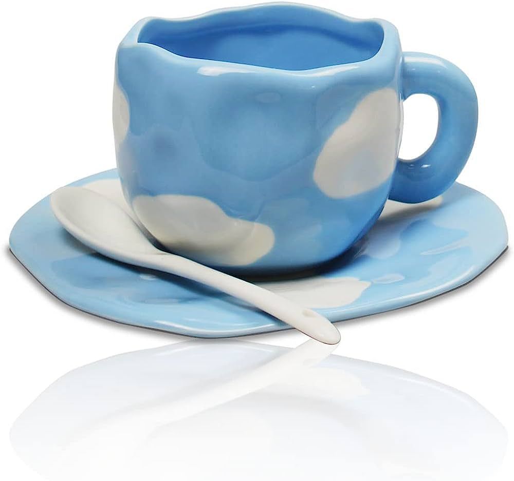 Porcelain Cappuccino Cups with Saucers, Hand Painted Checkerboard Coffee Cup With Saucer, Ceramic... | Amazon (US)