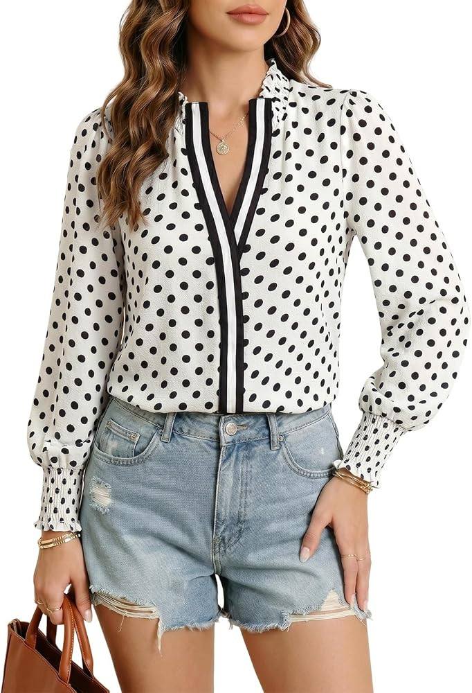 Dokotoo Womens Boho Floral Ruffle Shirts V Neck Casual Trendy Tops Blouse | Amazon (US)