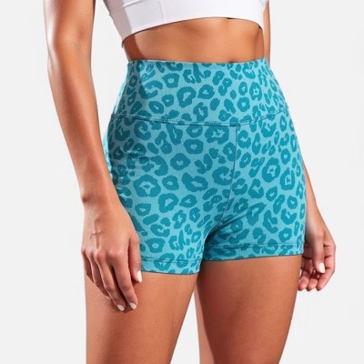 Anna-Kaci Active Women's Seamless Leopard Print Biker Shorts with High Waist and Scrunch Detail - Large, Blue | Target