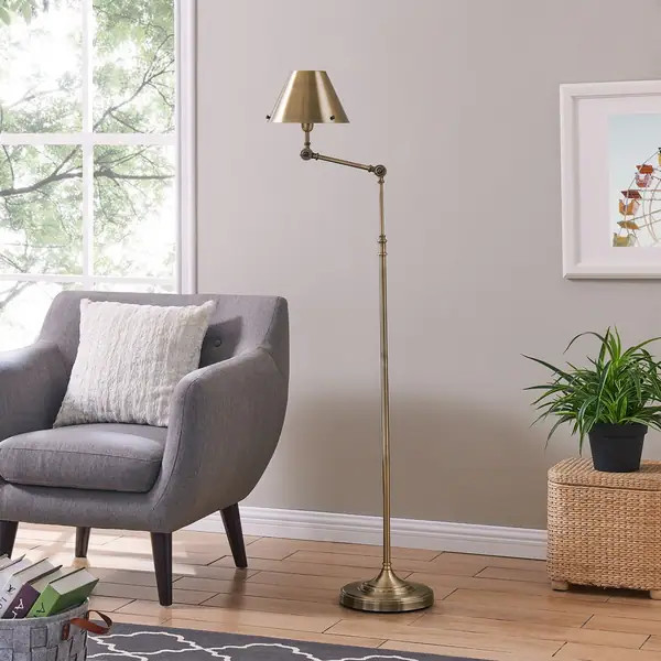 Porch & Den Capulet Brushed Brass Finish Metal Adjustable Floor Lamp - Overstock - 26280411 | Bed Bath & Beyond