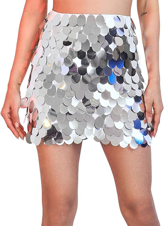 JEWEKY Mini Skirt Sequin Bodycon Skirts Sparkly Hip Skirts Rave Short Skirt for Women and Gilrs | Amazon (US)