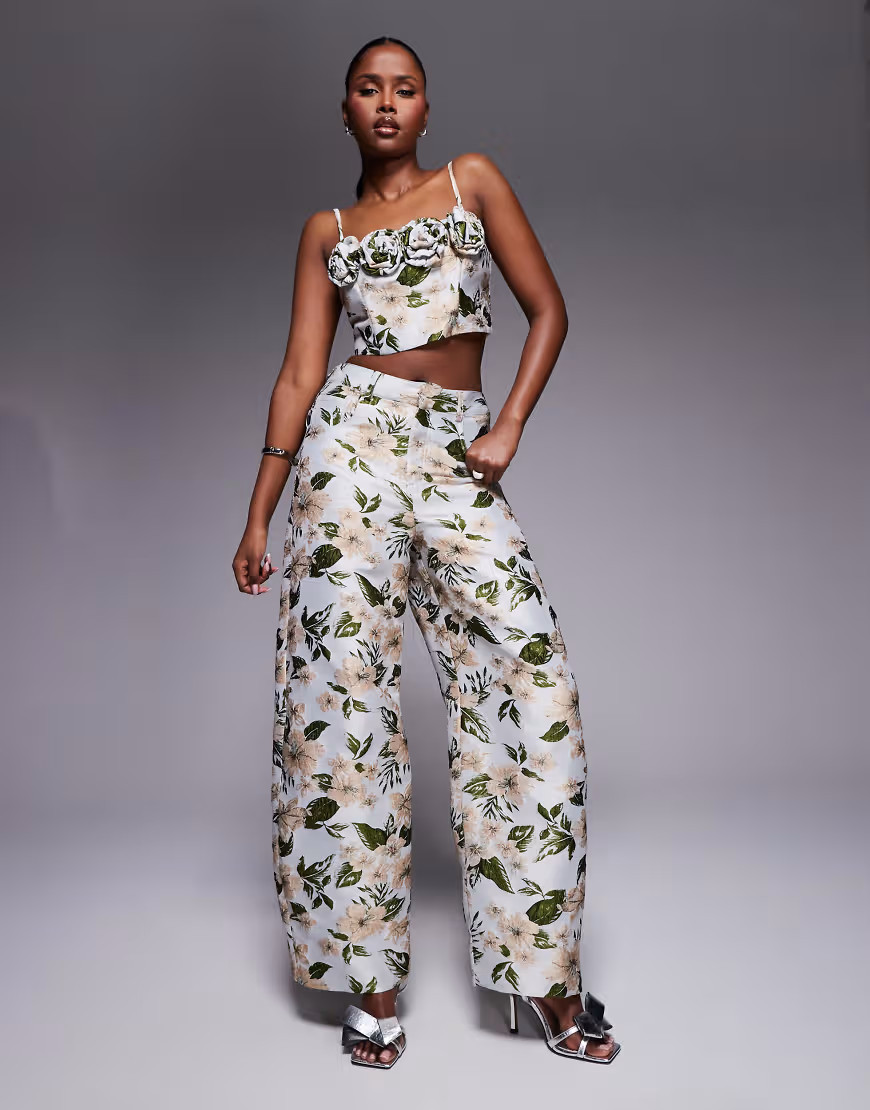ASOS LUXE co-ord jacquard barrel leg trouser in floral-Multi | ASOS (Global)