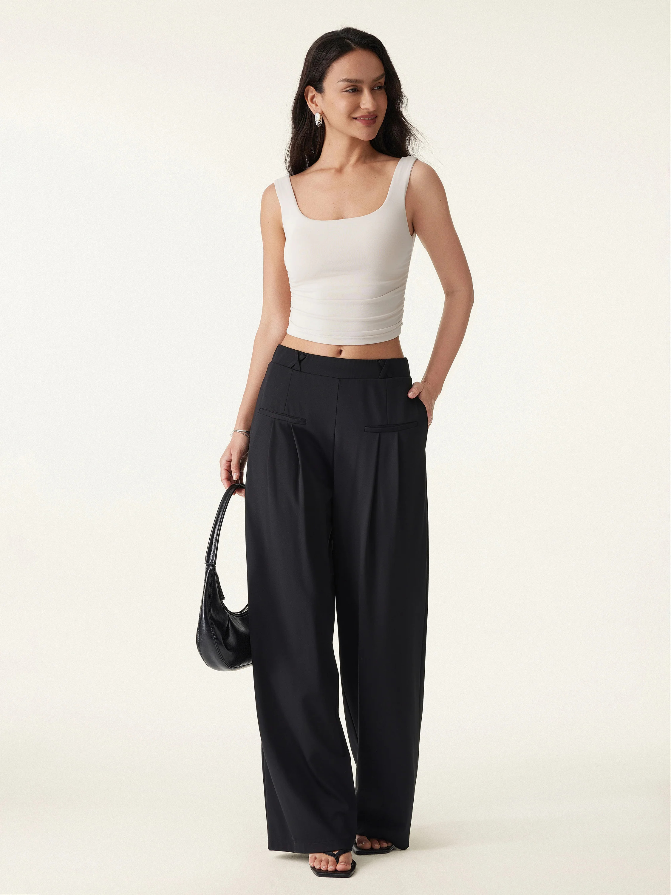 Drapey Bamboo Ponte Mid Rise Wide Leg Trouser with Pockets | OGLmove