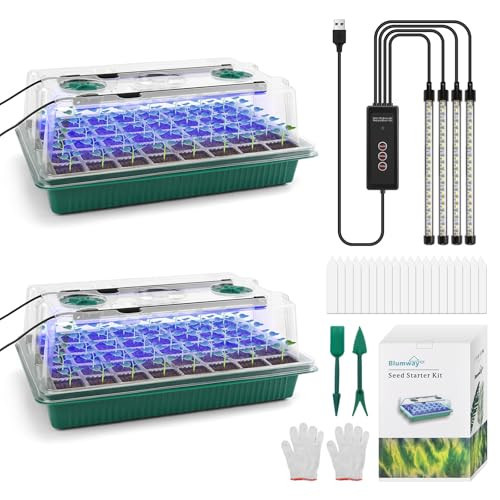 BlumWay Seed Starter Tray with Grow Light,2 Pack 80 Cells Seedling Tray Kit with Humidity Dome/Indoor Plant Starter Kit, Adjustable Brightness Plant Germination Trays | Amazon (US)