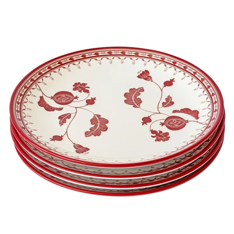 Sofia Home Red Set of 4 Round Stoneware Dinner Plates | Walmart (US)