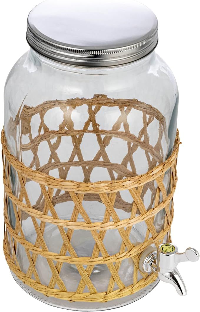Creative Co-Op Glass Jar Beverage Dispenser with Woven Seagrass Sleeve, Natural Glassware | Amazon (US)