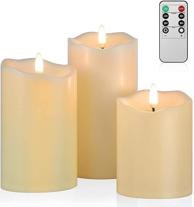 ANGELLOONG Flickering Flameless Candles with Remote, Fake Candles Set of 3 | Amazon (US)
