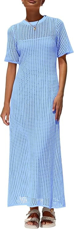 PRETTYGARDEN Womens Eyelet Cover Up Dress Summer Vacation Resort Maxi Dresses Beach Short Sleeve ... | Walmart (US)