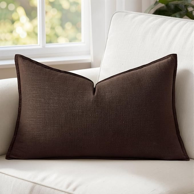 MIULEE Decorative Linen Lumbar Pillow Cover 12x20 Inch Dark Brown | Amazon (US)