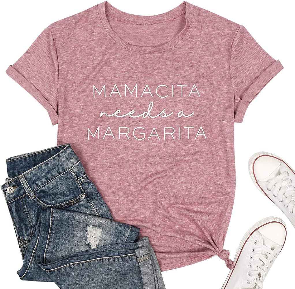 Women's Mamacita Needs A Margarita Shirt Funny Drinking T-Shirt Summer Mom Vacation Tops Tees | Amazon (US)