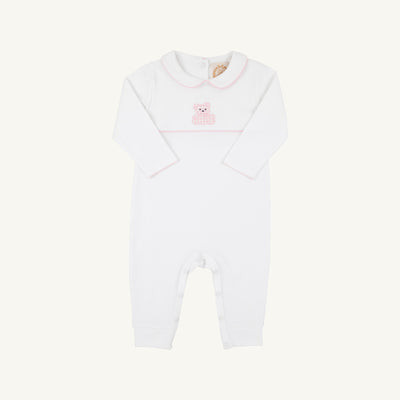 Robbins Romper - Worth Avenue White with Palm Beach Pink & Bear | The Beaufort Bonnet Company