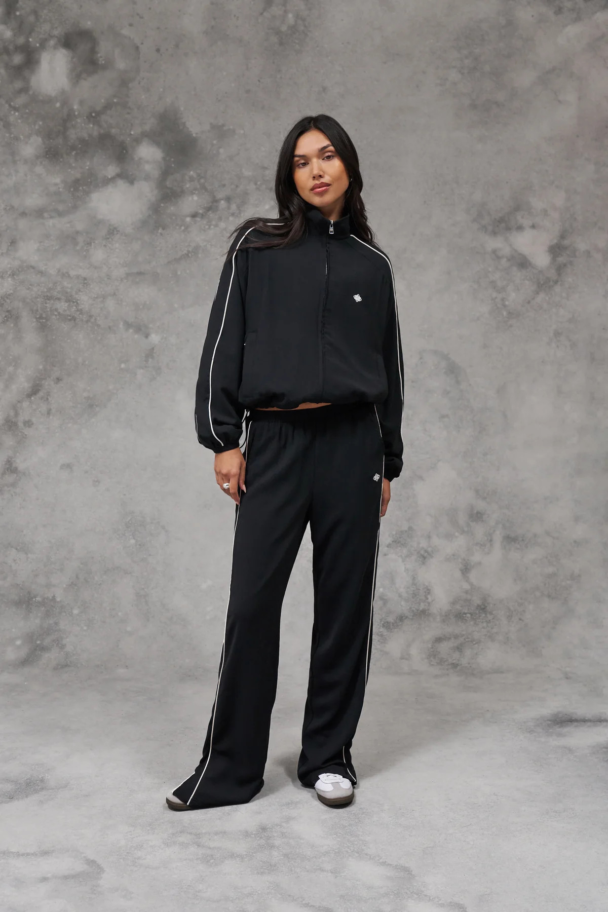 EMBLEM PIPED ZIP THROUGH JACKET - BLACK | The Couture Club