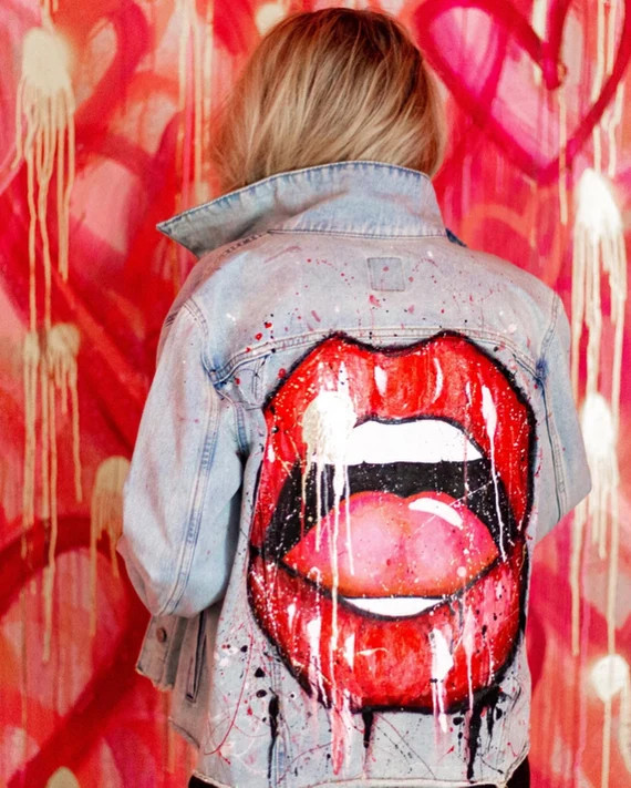 Painted Lips Jean Jacket | Etsy (US)