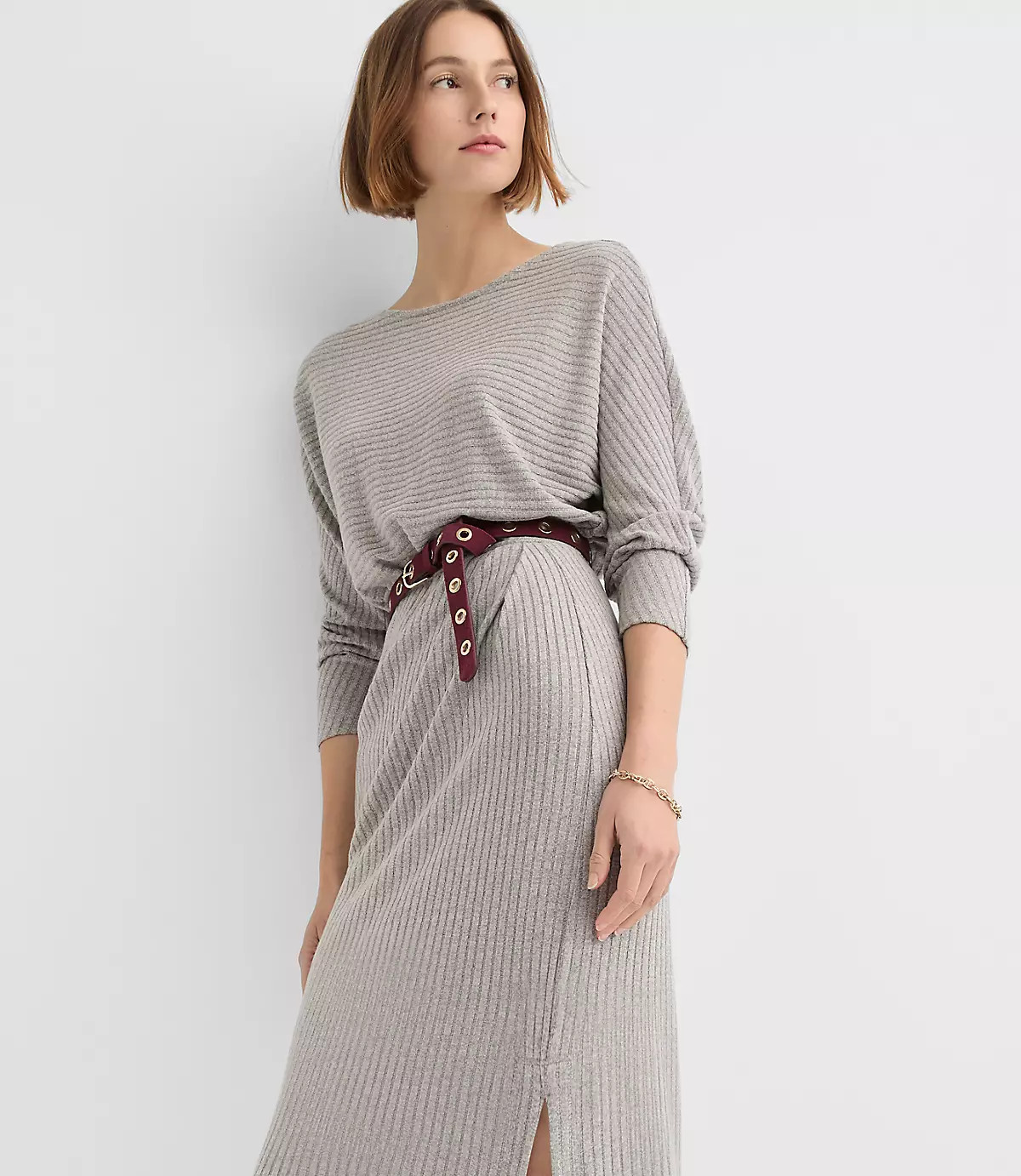 Petite Brushed Ottoman Side Pleated Midi Dress | LOFT