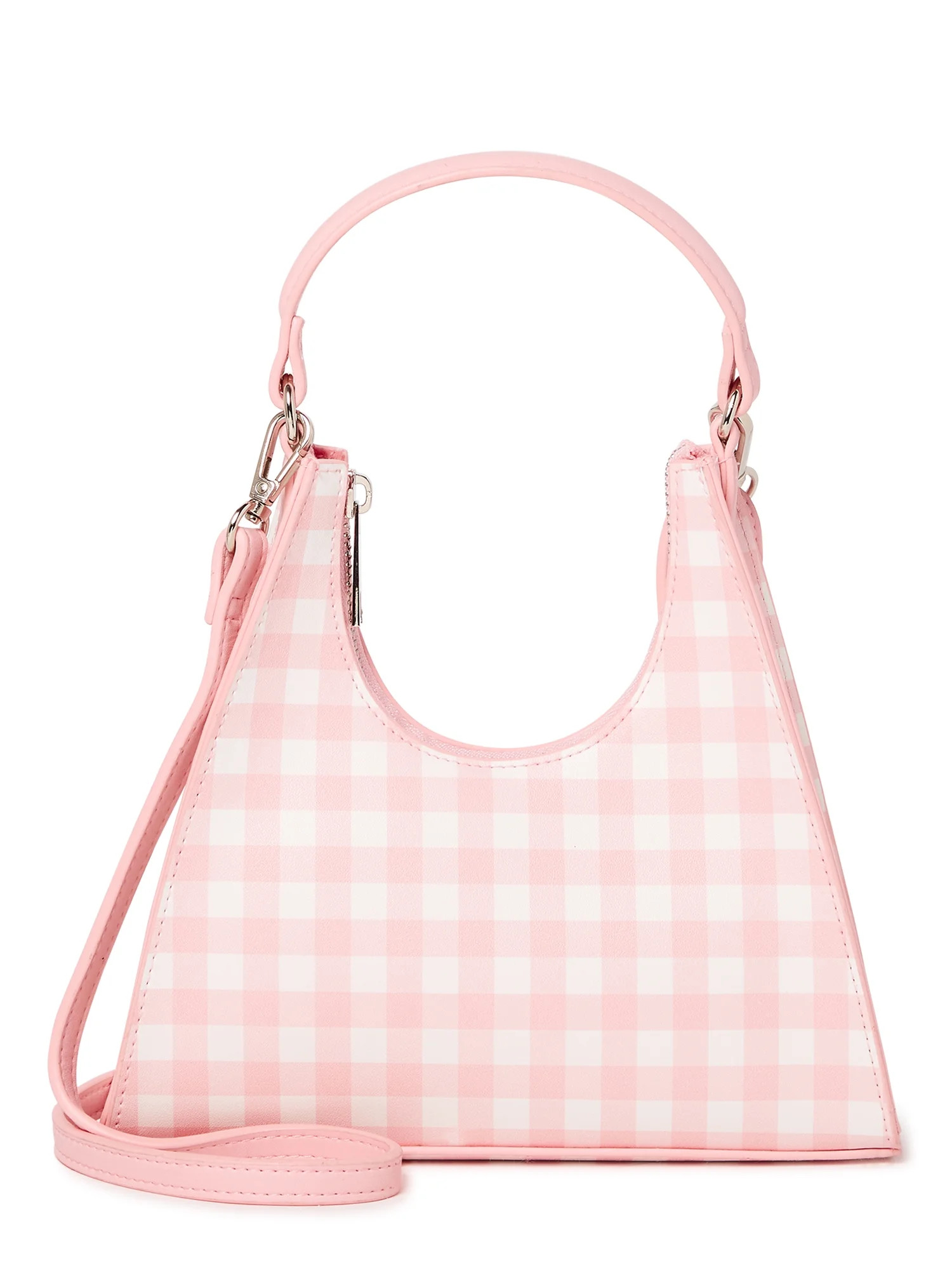 No Boundaries Women's Trapezoid Crossbody Handbag Starlight Pink Gingham | Walmart (US)
