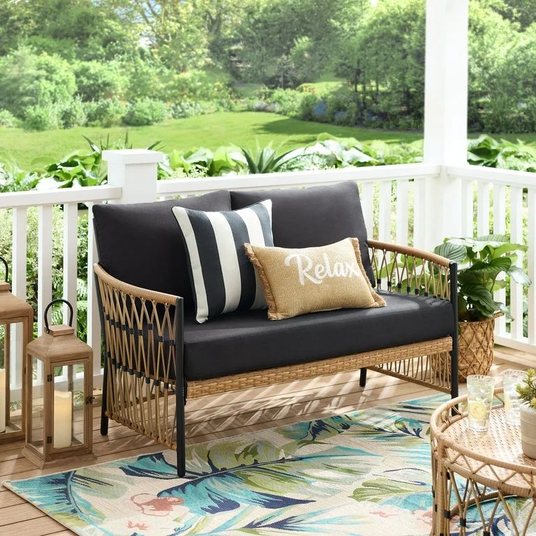 Better Homes & Gardens Lilah Outdoor Wicker Loveseat, Black | Walmart (US)