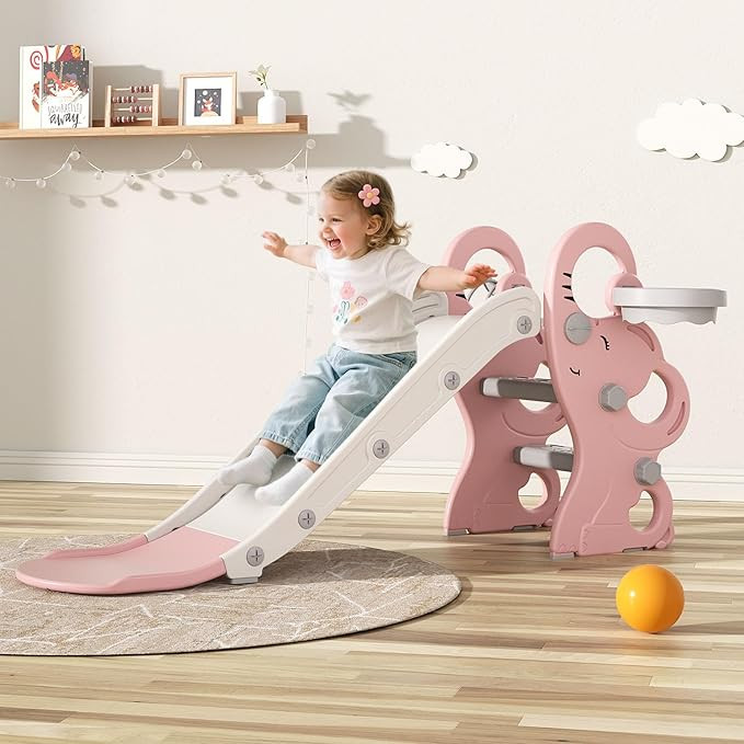 Babytronic Toddler Slide, Kids Indoor Outdoor Playset with Basketball Hoop & Ring Toss, Foldable ... | Amazon (US)