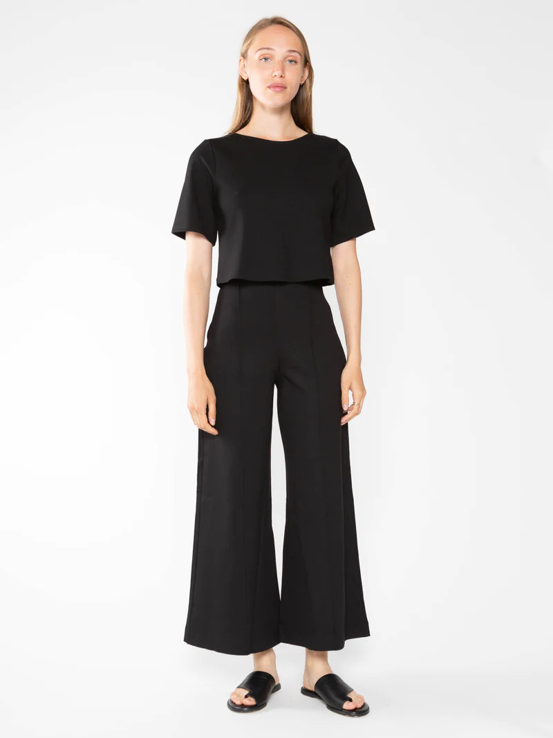 Black Ponte Knit Wide Leg Pant: Cropped | Ripley Rader