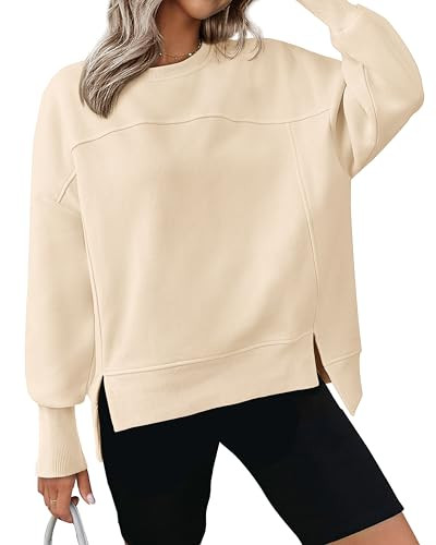 BTFBM Women's Casual Crewneck Sweatshirts 2024 Fall Winter Clothes Long Sleeve Side Slit Workout ... | Amazon (US)