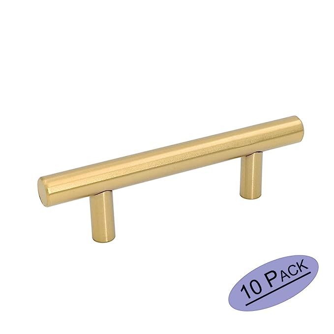 Goldenwarm 3in Hole Centers Brushed Brass Cabinet Drawer T Bar Kitchen Pull Cupboard Door Handle ... | Amazon (US)
