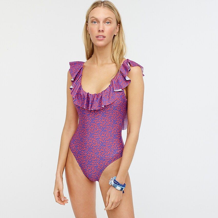 Ruffle scoopback one-piece swimsuit in Liberty® Glenjade floral | J.Crew US