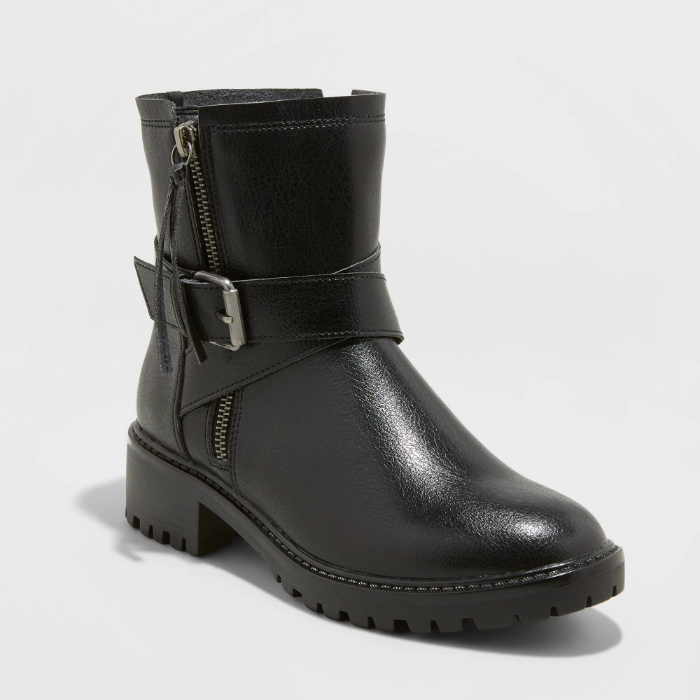 Women's Audette Buckled Moto Boots - Universal Thread Black 5.5 | Target
