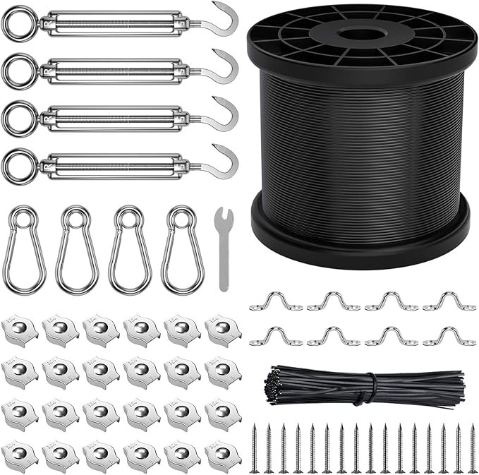String Light Hanging Kit 160ft, 304 Stainless Steel Wire Rope Tension Wire for String Lights, 1/1... | Amazon (US)
