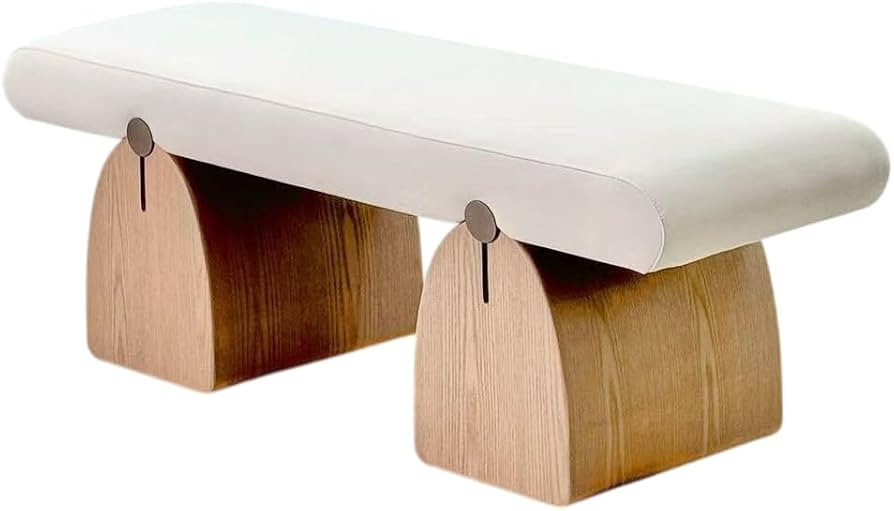 Cream Upholstered Bench with Solid Wood Base, Modern End of Bed Bench, Entryway Shoe Bench, Bedro... | Amazon (US)