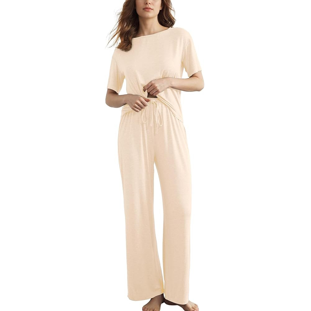 Slouchy Pajamas for Women Set Short Sleeve Tops Wide Leg Pants Comfy Two Piece Sets Loungewear Sl... | Amazon (US)