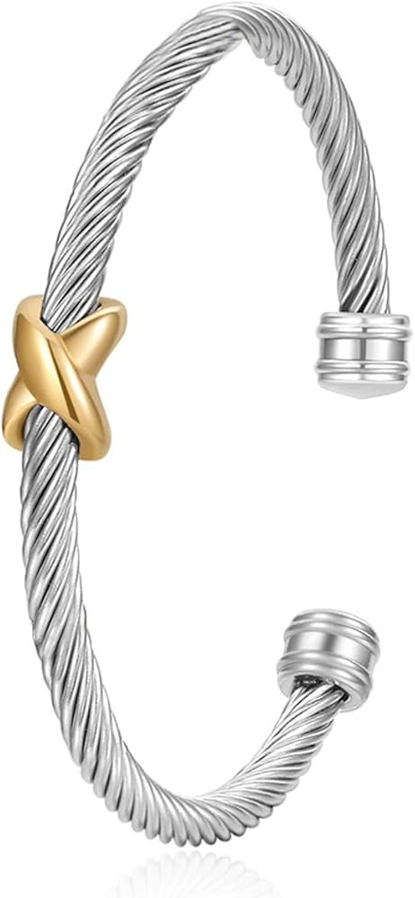 Cable Bracelets for Women Cuff Bracelets Two Tone Bracelets for Women Mixed Metal Bracelet Design... | Amazon (US)
