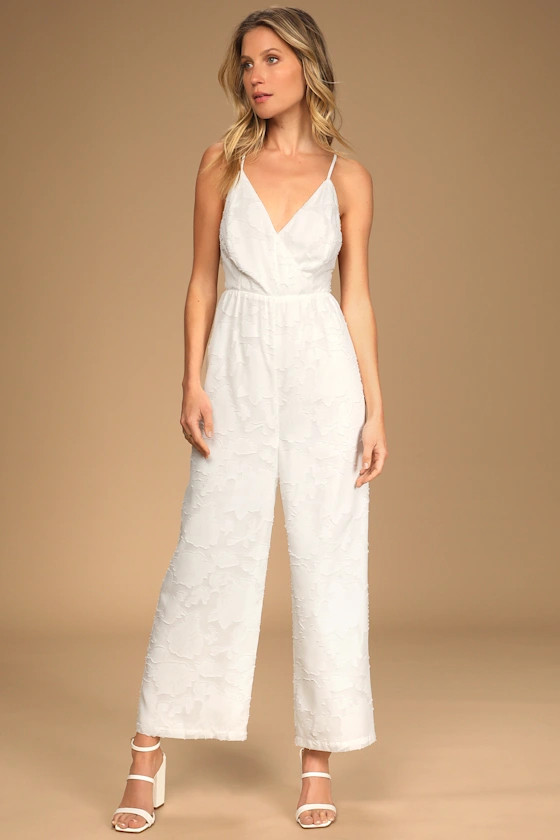 Days of Beauty White Burnout Floral Surplice Jumpsuit | Lulus (US)