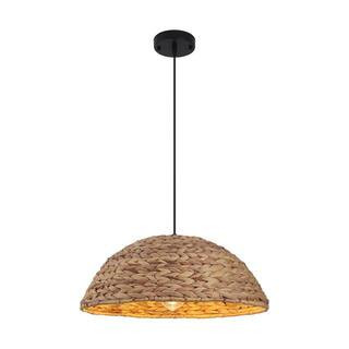 1-Light Dome Black Hanging Pendant Light Linear Chandelier with Rattan Shaded for Kitchen Island | The Home Depot