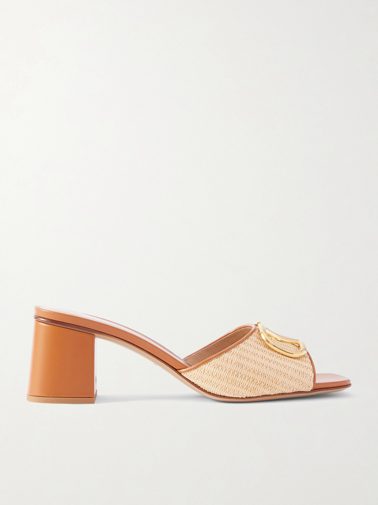 Valentino Garavani - Vlogo Leather-trimmed Raffia Sandals - Neutrals | NET-A-PORTER (US)