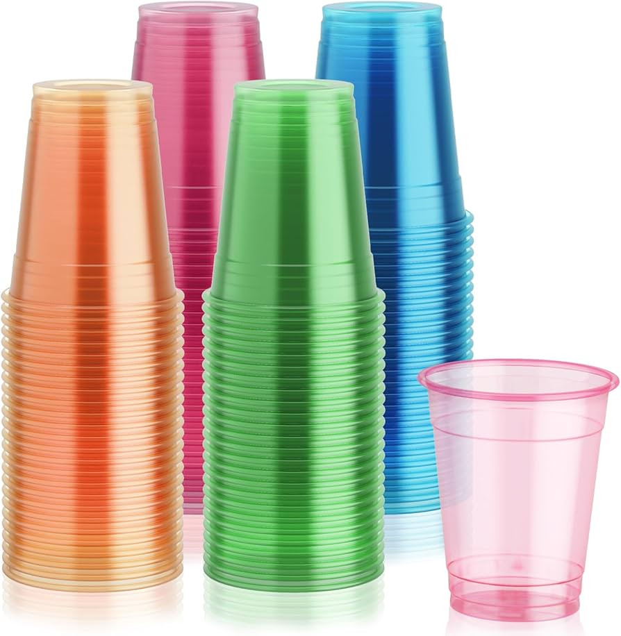 Lilymicky 100 Pack 12 oz Plastic Cups, Neon Plastic Cups, Glowing Party Cups, Assorted Neon Color... | Amazon (US)