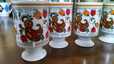 Vintage Lot of 6 Retro Orange White Paisley Floral Pedestal Coffee Cups Japan | eBay US
